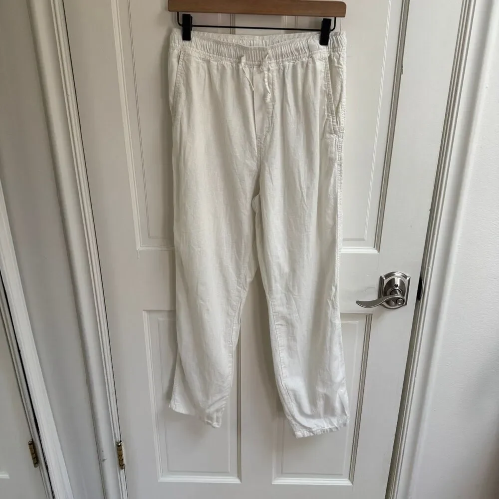 H&M Boys Relaxed Fit Linen Cotton Pants White Size 14+